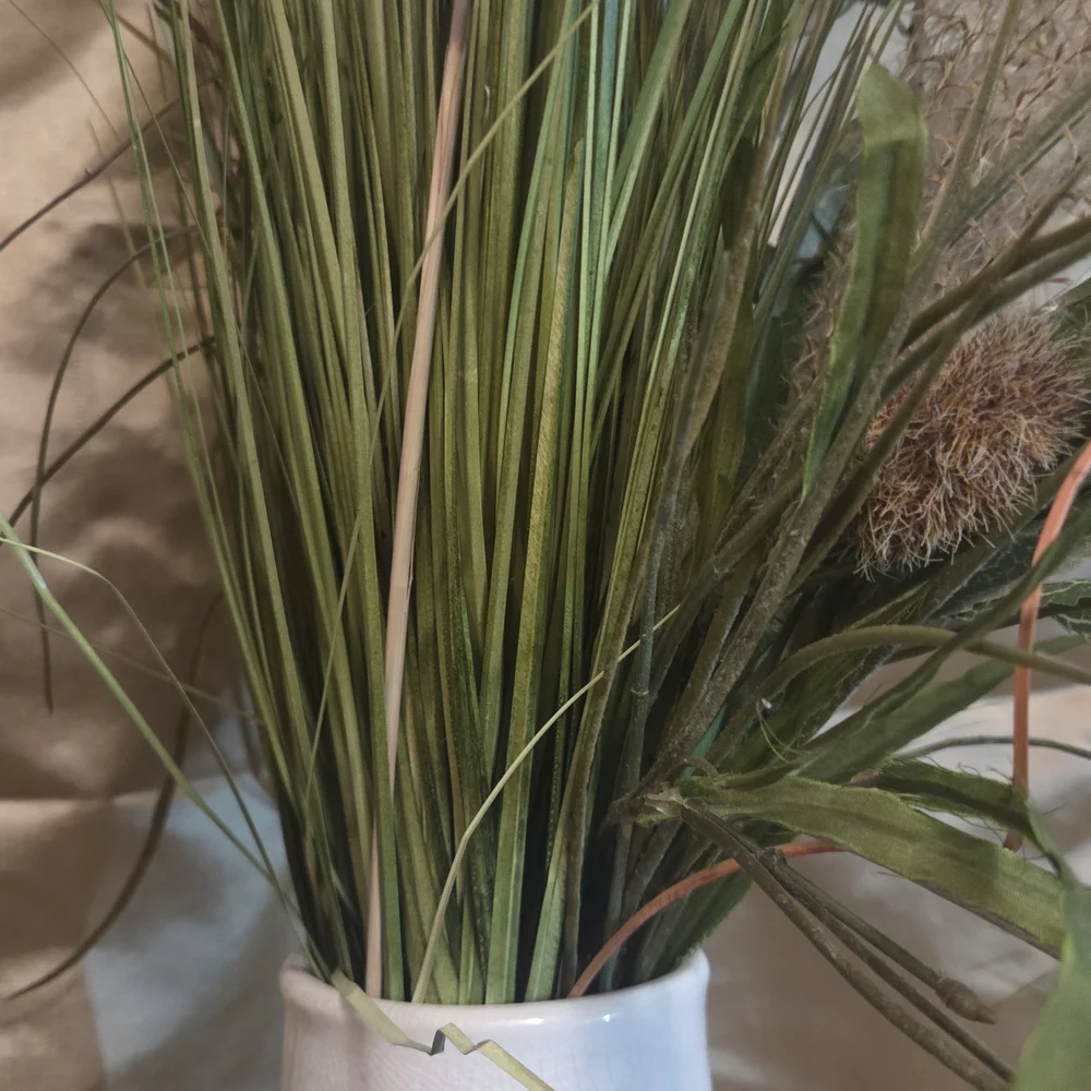Handmade Boho Pampas Arrangement Lush Green and Brown Faux Floral Arrangement